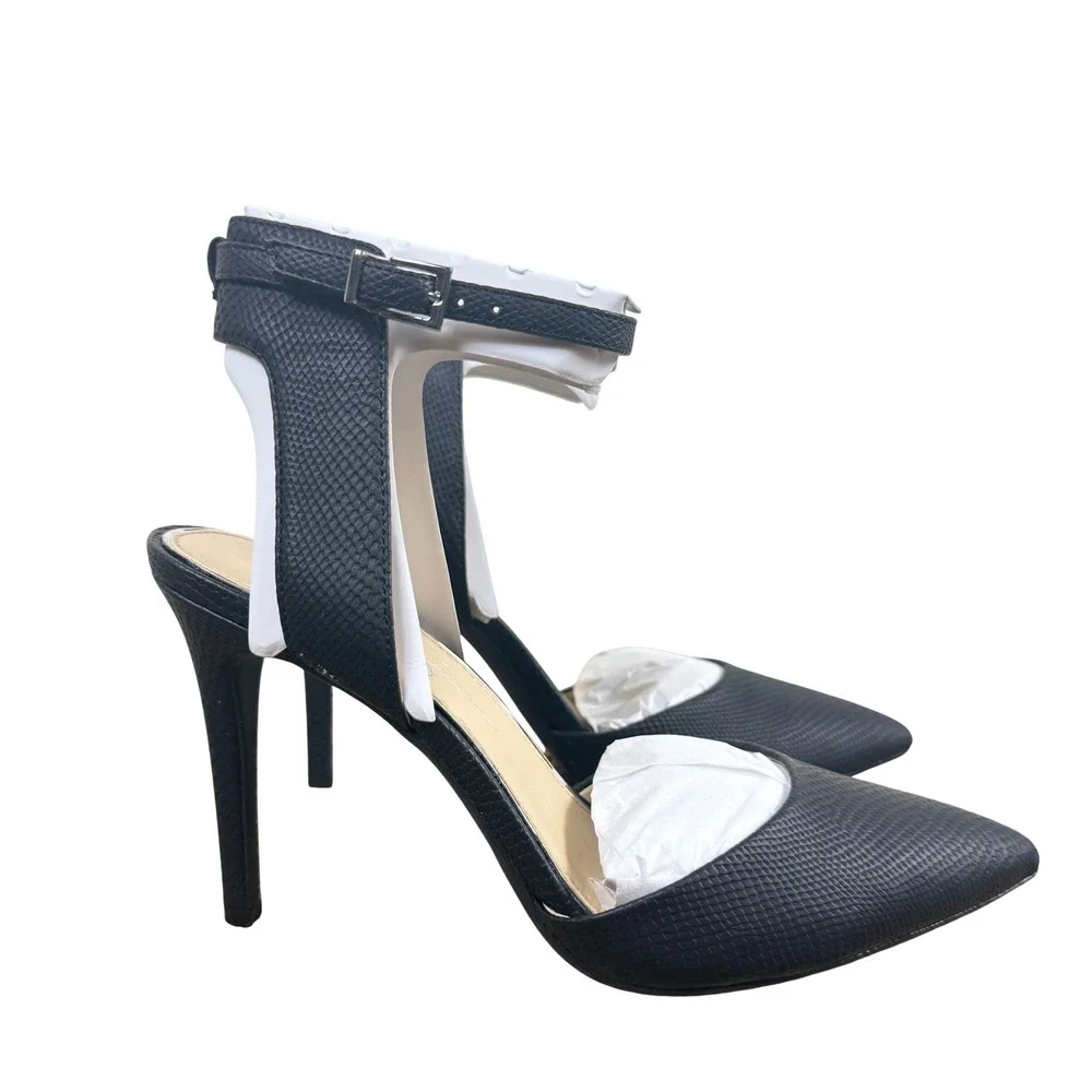 Jessica Simpson Hadiya D'Orsay Pumps 8 Black Snake Skin Stiletto Heels Leather